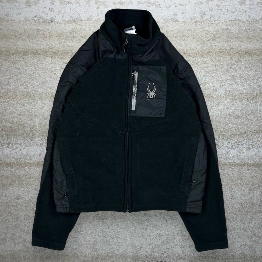 Vintage 90s Spyder Ski Jacket Mens M Jet Black Grey Logo Full Zip Fleece